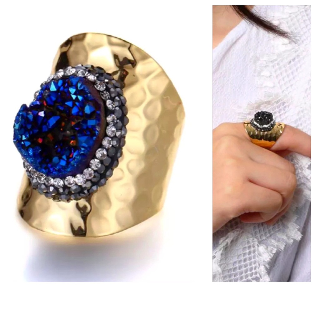 🎉Gold Druzy Irregular Rainbow Crystal Ring